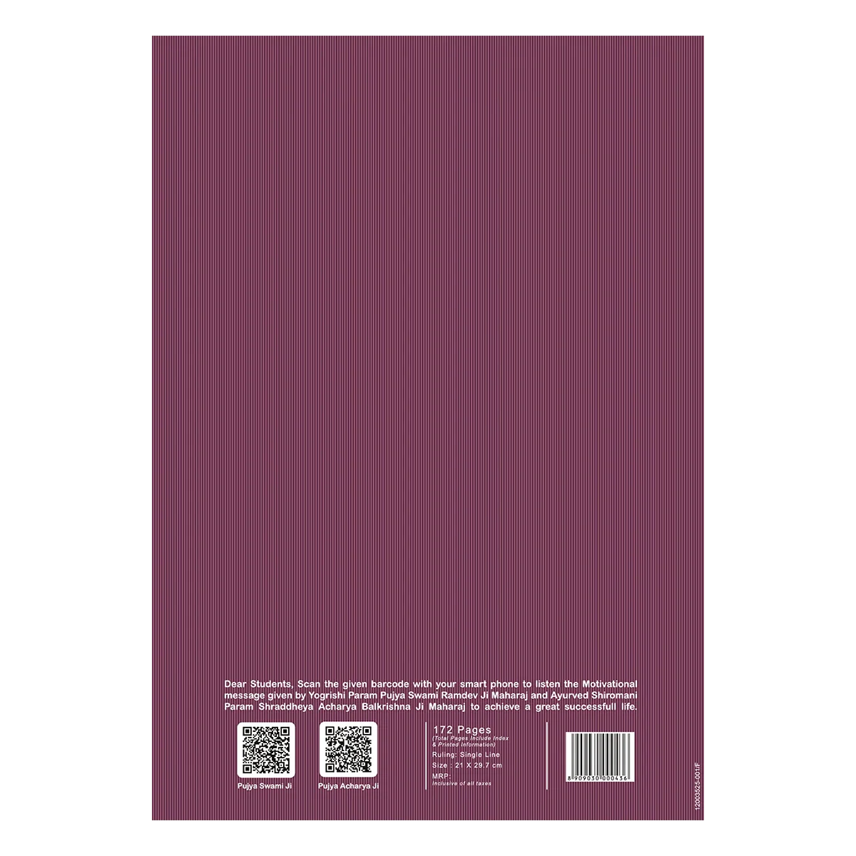 Patanjali A4 Gyanpath Notebook (29.7x21cm) Purple, 172pages Single Line, Pack Of 1 - Image 2