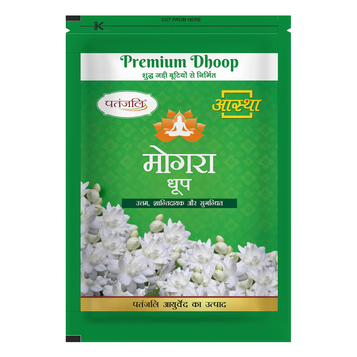 Patanjali Aastha Premium Mogra Dhoop,20 N, With Exquisite, Soothing & Long Lasting Aroma | 140gm