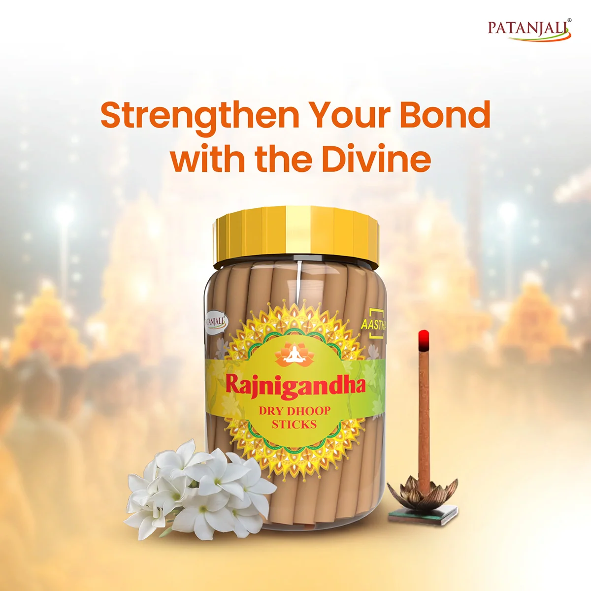 Patanjali Aastha Rajnigandha Dry Dhoop Stick, With Soothing & Long Lasting | 200gm - Image 3