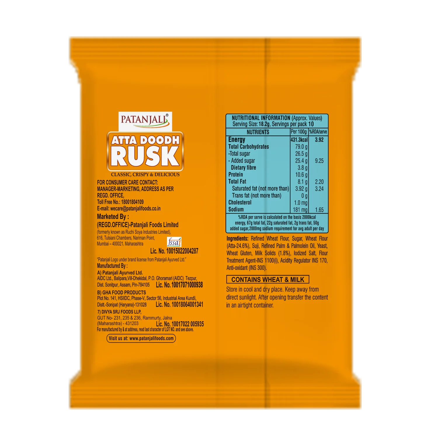 Patanjali Atta Doodh Rusk 182gm - Image 2