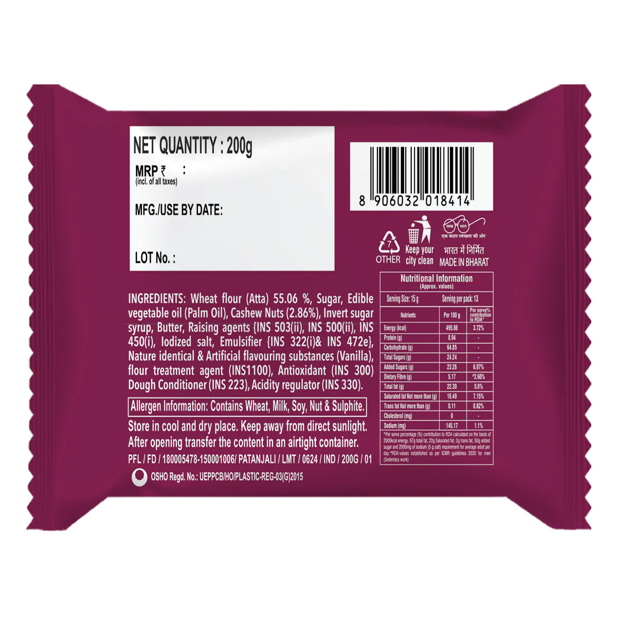 Patanjali Cashew Cookies 200gm - Image 2