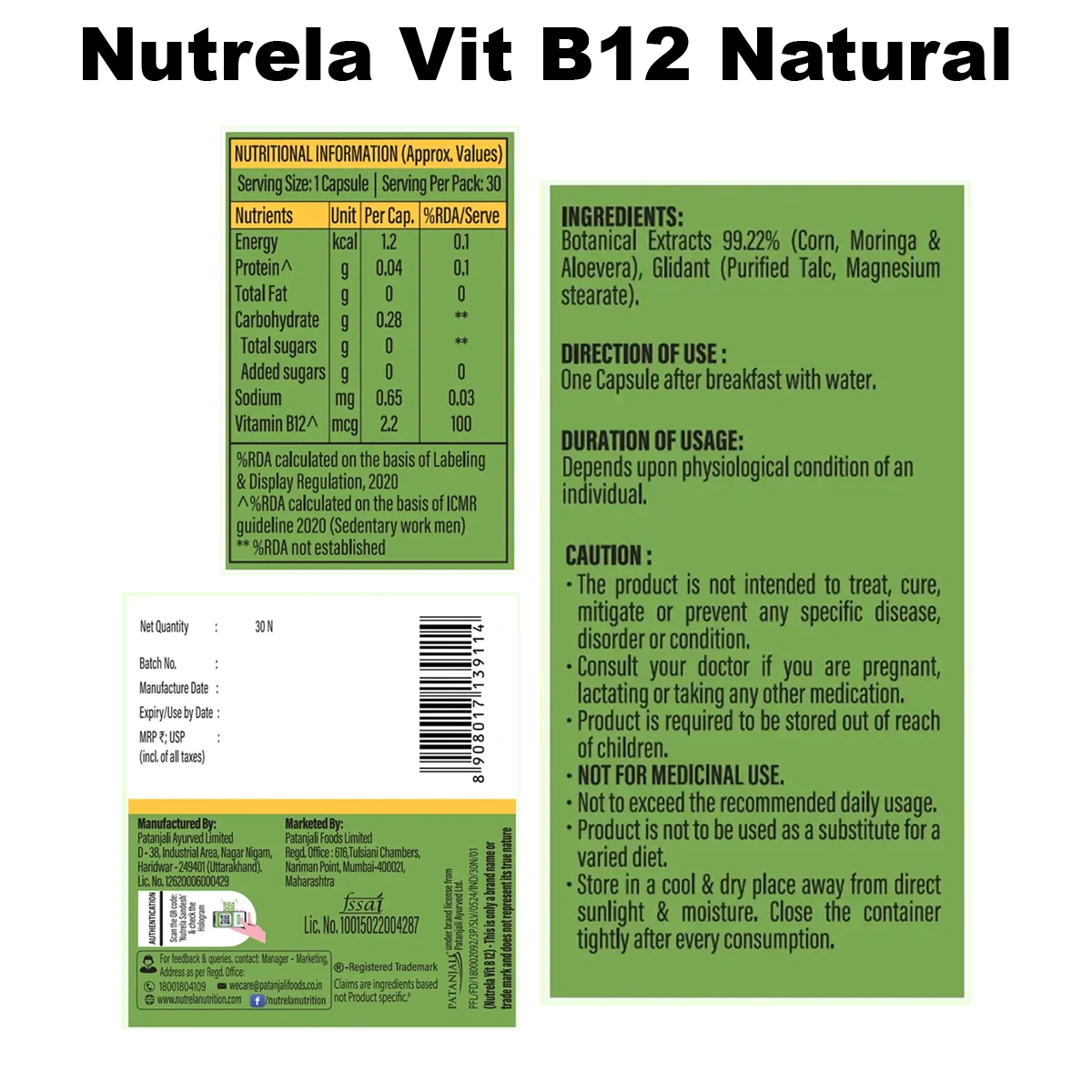 Patanjali Combo-Nutrela Collagenprash (400g) + Nutrela B12 Capsule (30n) + B-Complex (30n), 432gm - Image 3