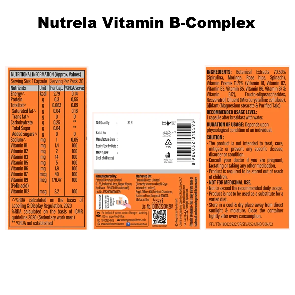 Patanjali Combo-Nutrela Collagenprash (400g) + Nutrela B12 Capsule (30n) + B-Complex (30n), 432gm - Image 4