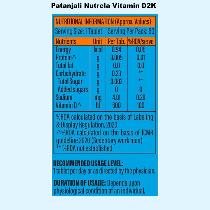 Patanjali Combo Patanjali Nutrela Vitamin D2k, B12 (60n+30),18.5gm - Image 2