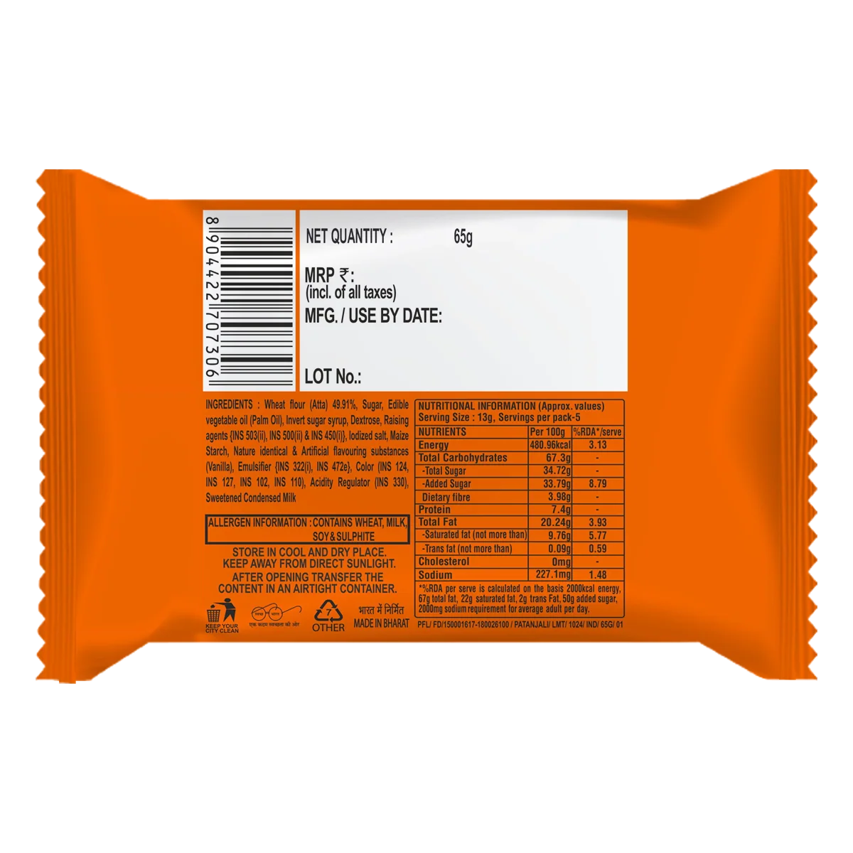 Patanjali Creamfeast Orange Biscuit 65gm - Image 2