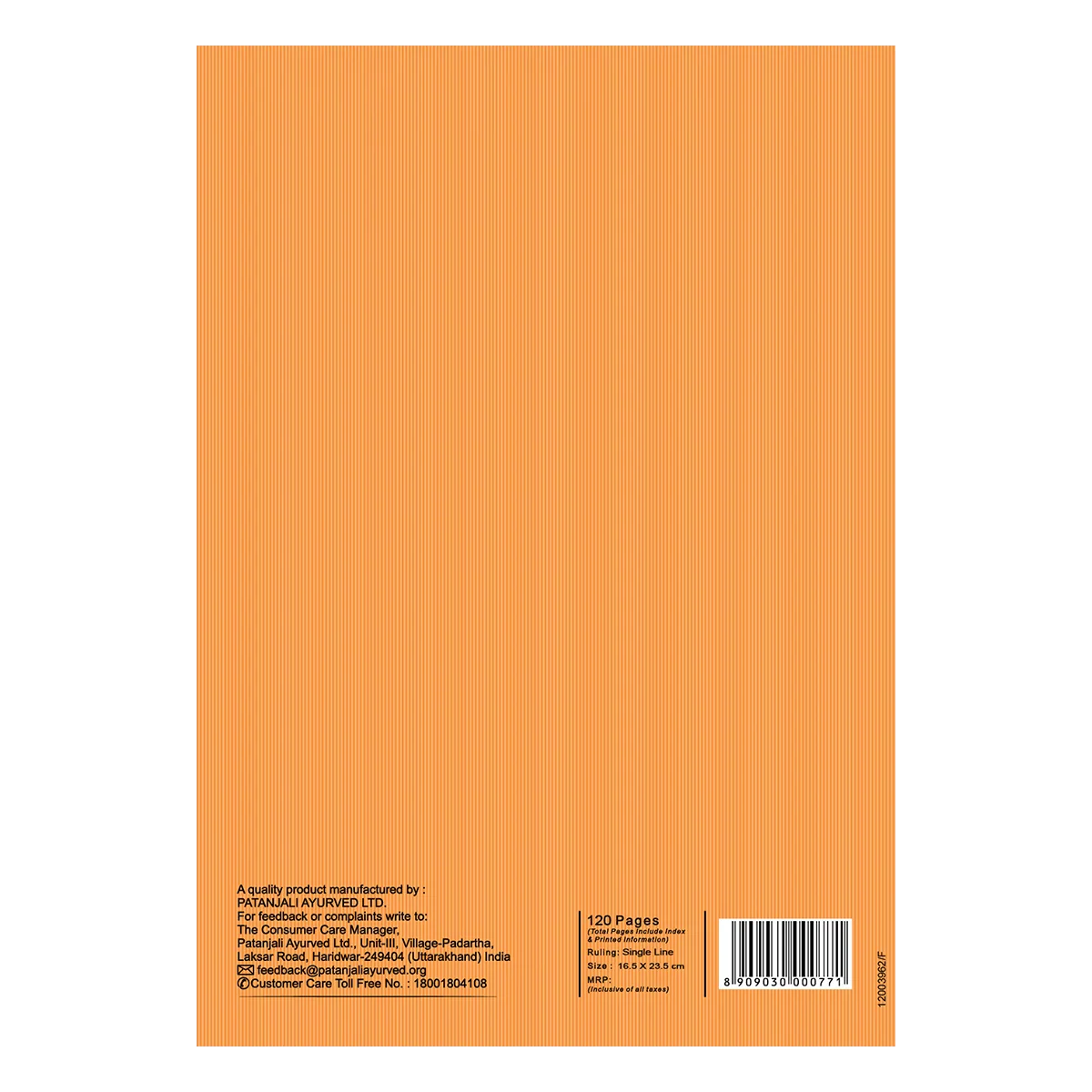 Patanjali Gyanpath Notebook (16.5x23.5 Cm) Orange, 120pages Single Line, Pack Of 1 - Image 2