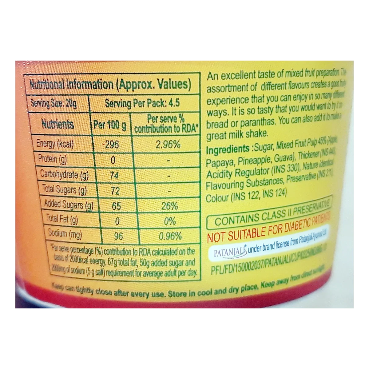 Patanjali Mixed Fruit Jam 90gm - Image 4