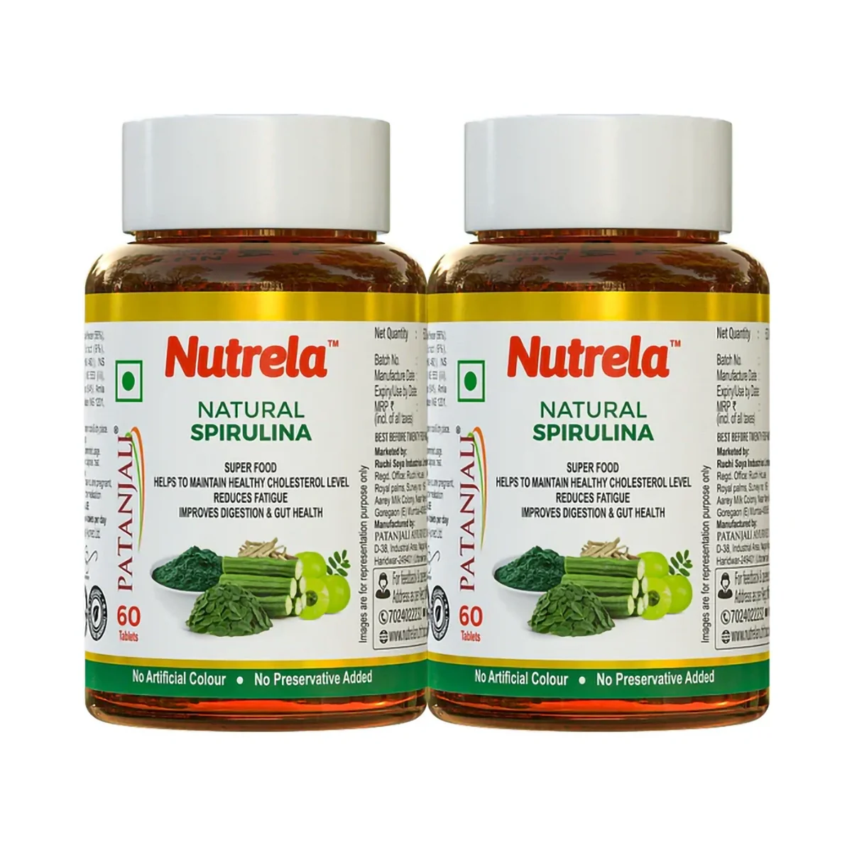 Patanjali Nutrela Natural Spirulina Tablets (Pack Of 2), With High In Protein And Vitamins, 64gm