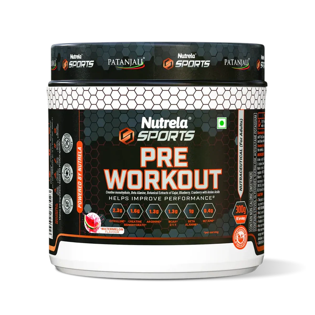 Patanjali Nutrela Sports Pre, Workout (Watermelon), With Ideal For Fitness Enthusiasts, 300gm