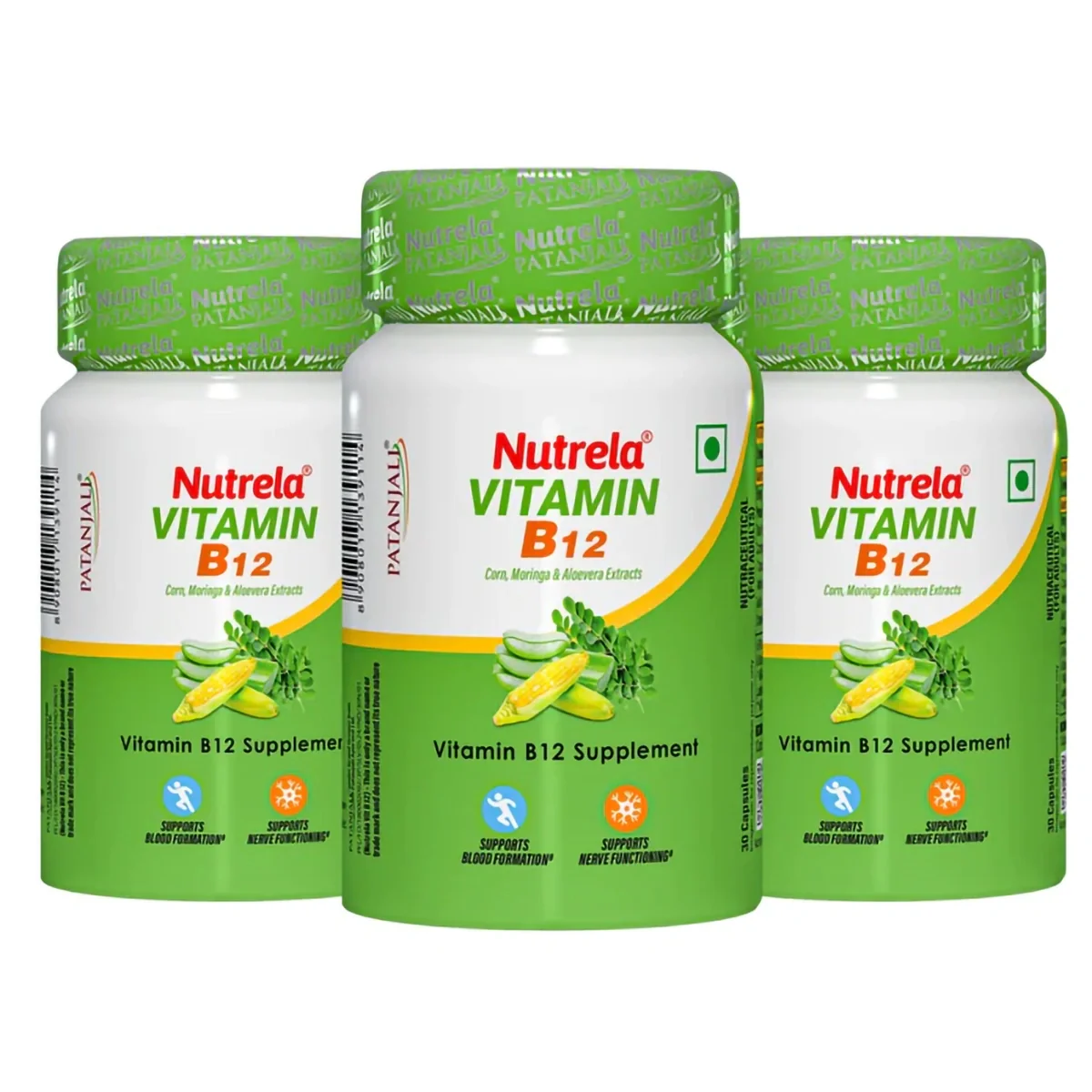 Patanjali Nutrela Vitamin B12, 30 Veg Capsules (Pack Of 3), With Provides100% Vitamin B12, 31.5gm