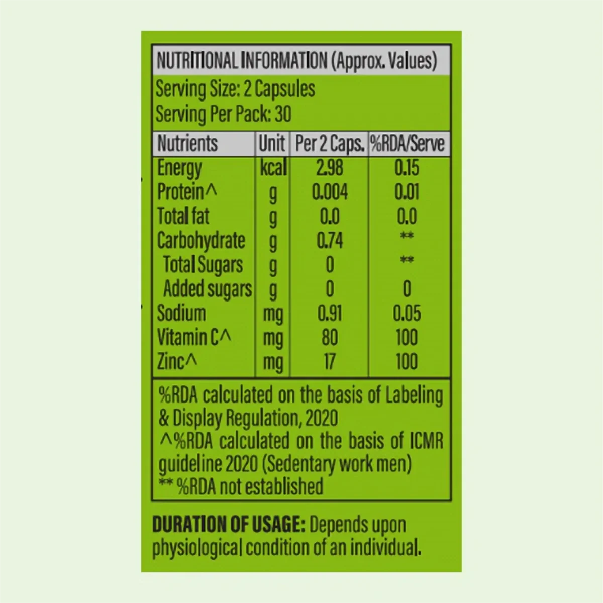 Patanjali Nutrela Vitamin C, Zinc, 60 Cap, With Potent Anti Oxidant, 39gm - Image 2