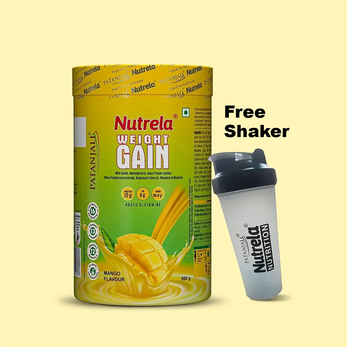 Patanjali Nutrela Weight Gain (Mango Flavour), Free Shaker, With Healthy Weight Gain, 500gm