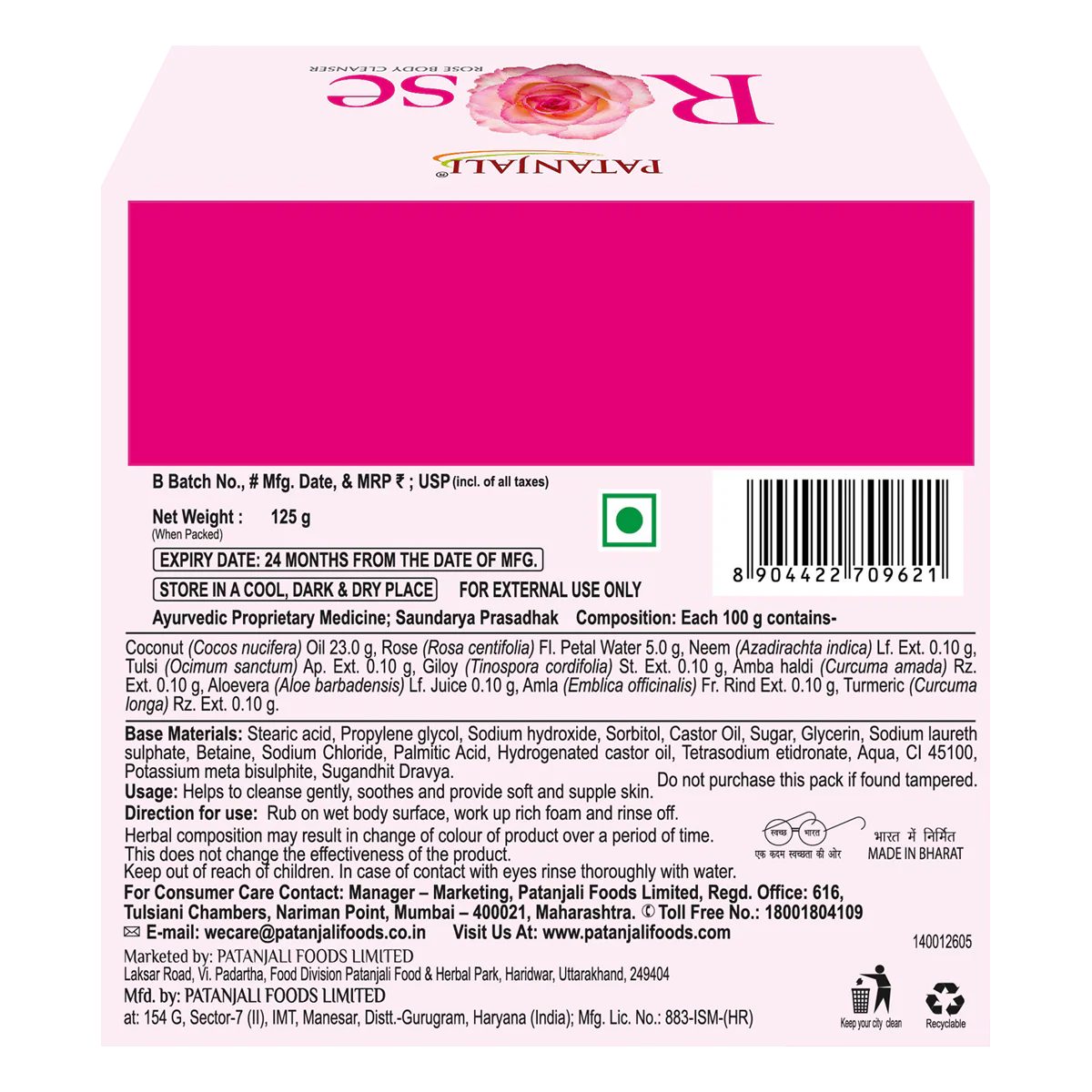 Patanjali Rose Body Cleanser, With Cleanse Gently, Soothes & Provide Soft And Supple Skin 125gm - Image 2