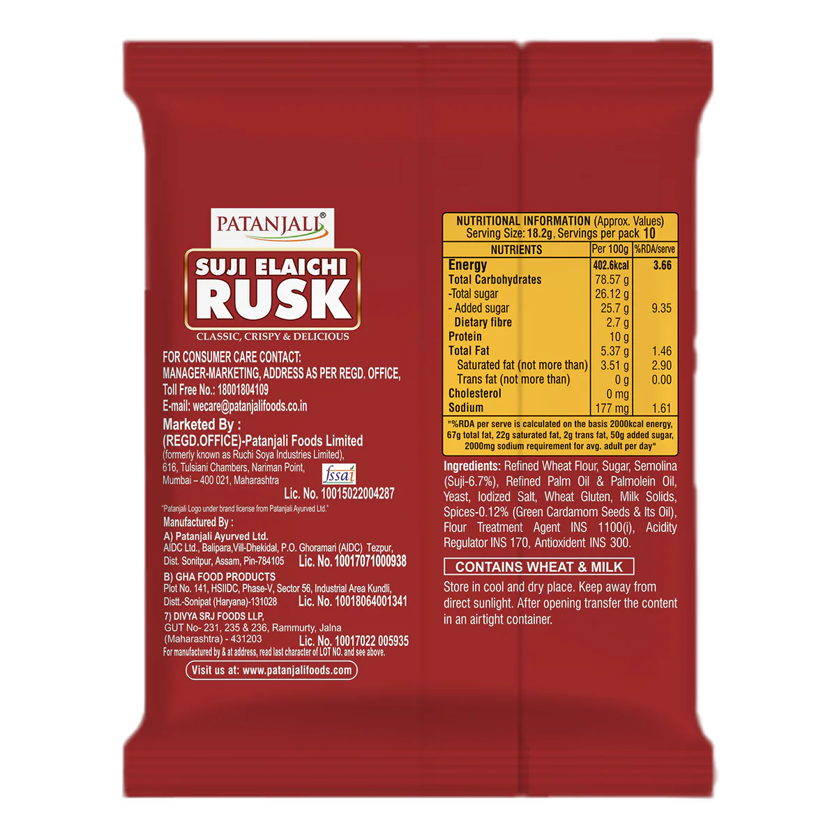 Patanjali Suji Elaichi Rusk 182gm - Image 2