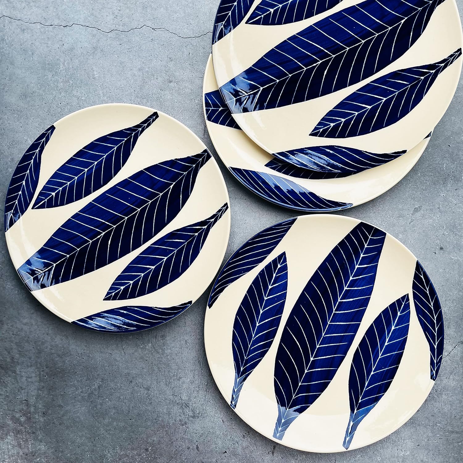 Patram Hand Painted Ceramic Dinner Set - 12 Pieces, White & Blue | 6 Dinner Plates + 6 Katori Bowls, 180ml Each Dinnerware Set | Serving For 6, Microwave Safe - Image 3