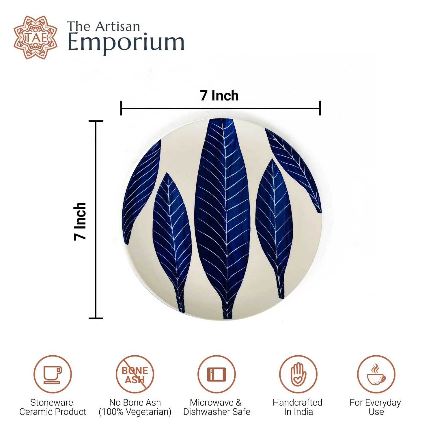 Patram Hand Painted Ceramic Quarter Plates Set Of 6 - White & Blue | Small Side Plates For Dinner & Snacks - 7 Inch, 6 Pieces, Microwave Safe - Image 5