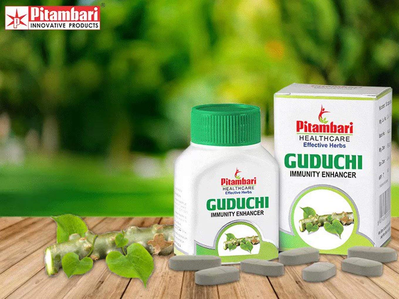 Pitambari Guduchi Tablets, Immunity Booster, 100% Vegetarian Nature Extract | 60 Tablets 100gm 0.2lbs - Image 4