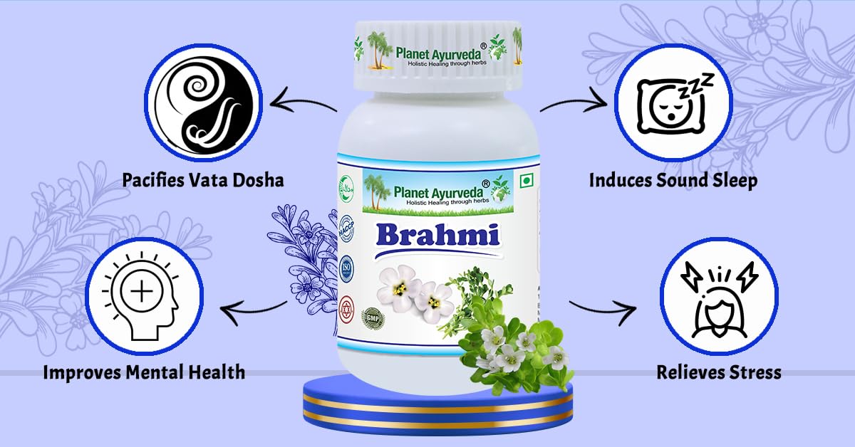 Planet Ayurveda Brahmi Capsules, A Natural Herbs To Calms & Relaxes Mind, Help Support Healthy Mind | 60 Capsules, 100gm 0.2lbs - Image 2