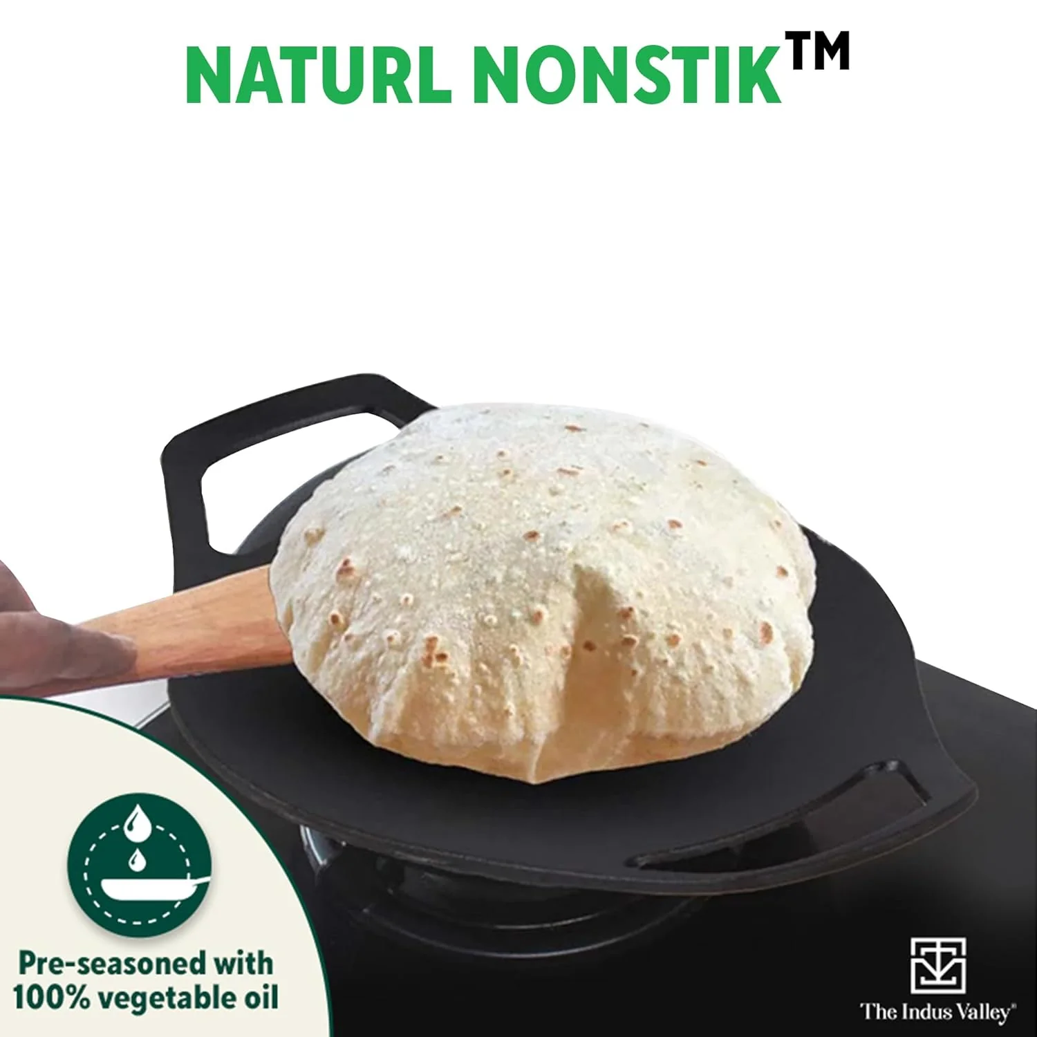Pre-Seasoned Black Cast Iron Concave Tawa With Double Handle - 24cm, 9.4 Inch, 1.4 Kg | Gas Compatible, Naturally Nonstick, 100% Pure & Toxin-Free, No Chemical Coating - Image 7