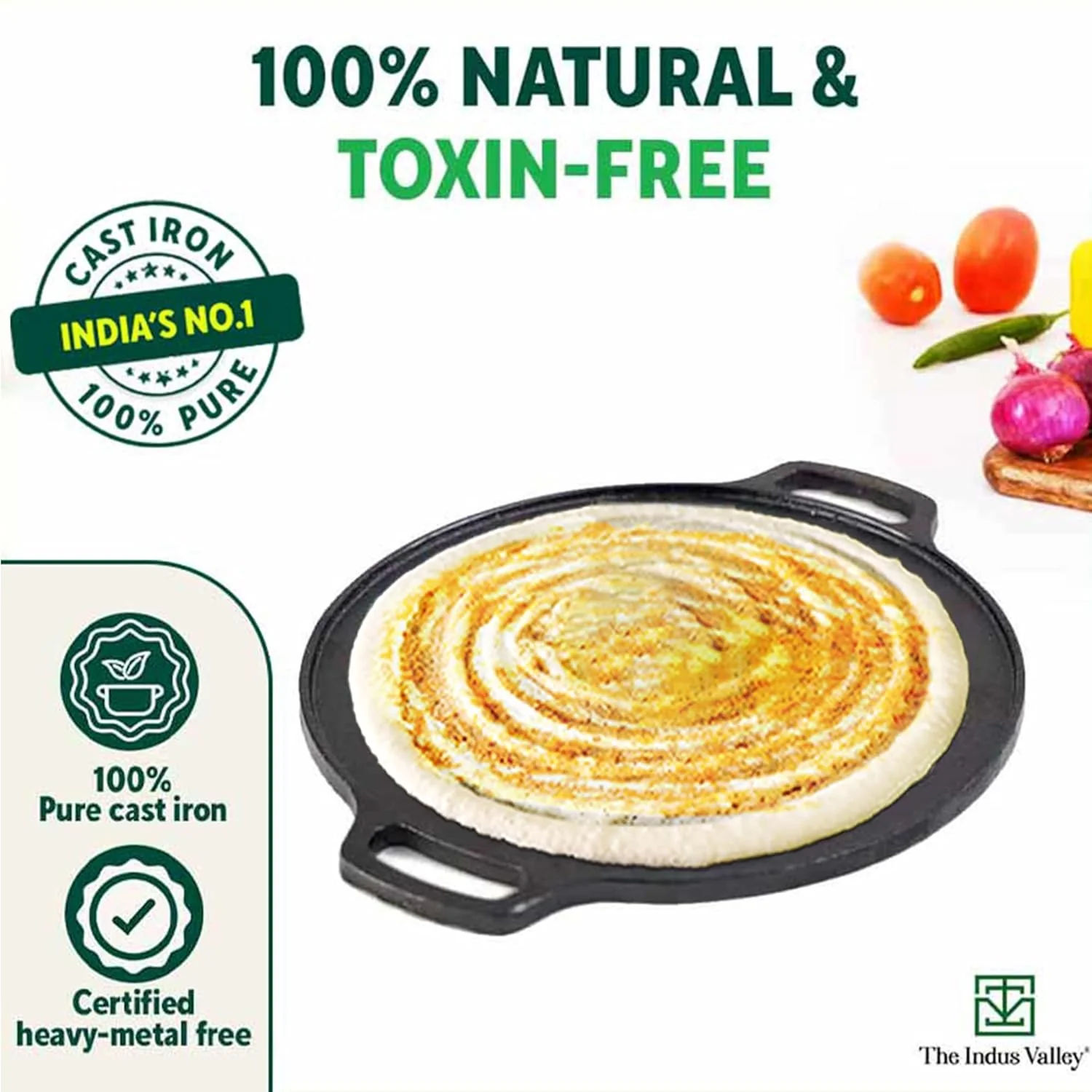 Pre-Seasoned Black Cast Iron Cookware Set+ Free Tadka Pan - Tawa 30.5cm + Kadai 25.4cm, 2.3 Liters + Fry Pan 23 Cm, 1.4 Liters | Kitchen Cooking Combo Pots & Pans Set Of 4 Pcs - Naturally Nonstick - Image 4