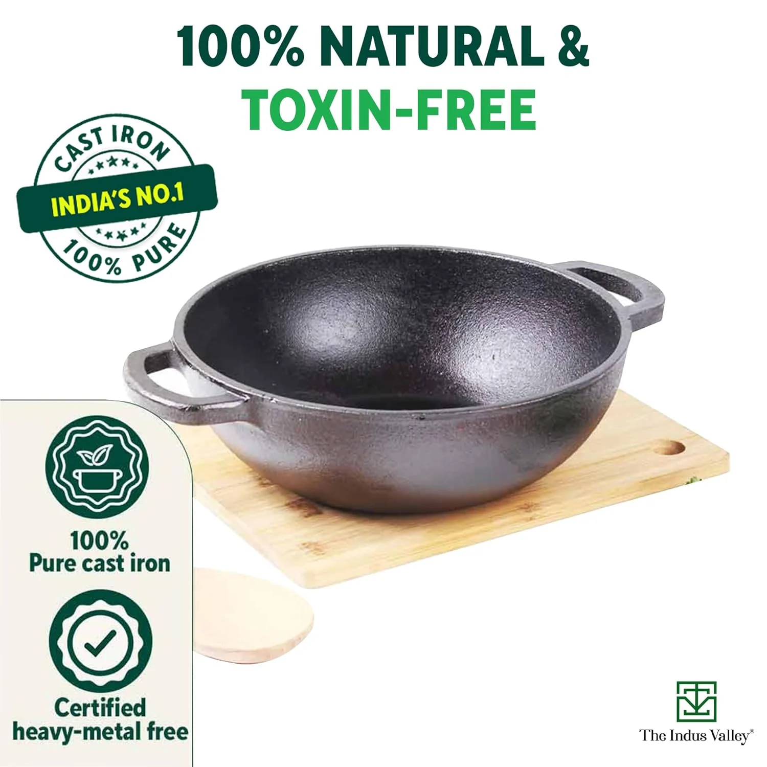 Pre-Seasoned Black Cast Iron Cookware Set - Tawa 25.7 Cm + Kadai 25.4 Cm, 2.3 Liters | Kitchen Cooking Combo Pots & Pans Set Of 2 Pcs - Naturally Nonstick - Image 3