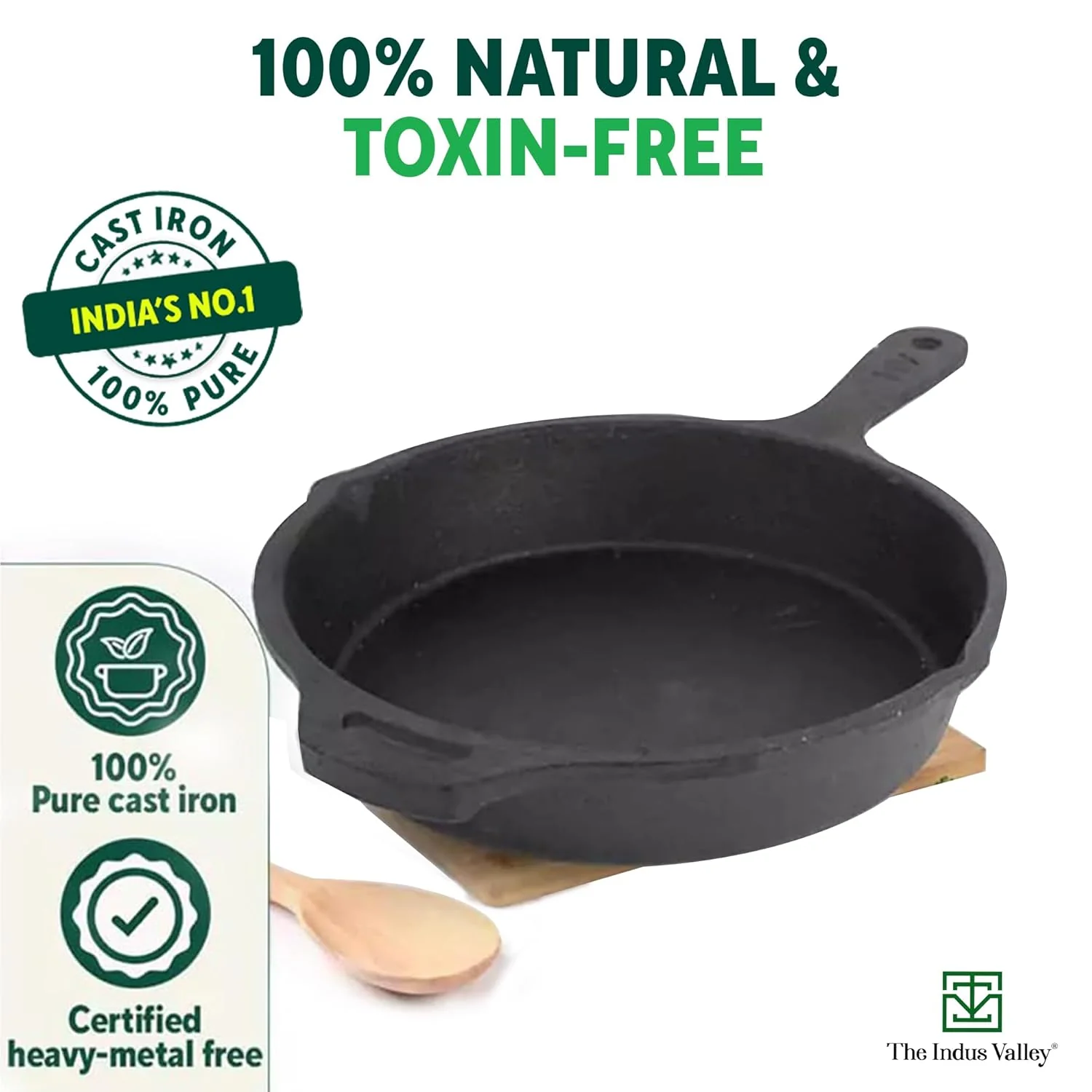 Pre-Seasoned Black Cast Iron Fry Pan Or Skillet With Silicone Grip - Medium 25cm, 10 Inch, 1.6 Ltr, 2.4 Kg | Induction Friendly, Nonstick Fry Pan, 100% Pure & Toxin Free, No Chemical Coating - Image 4