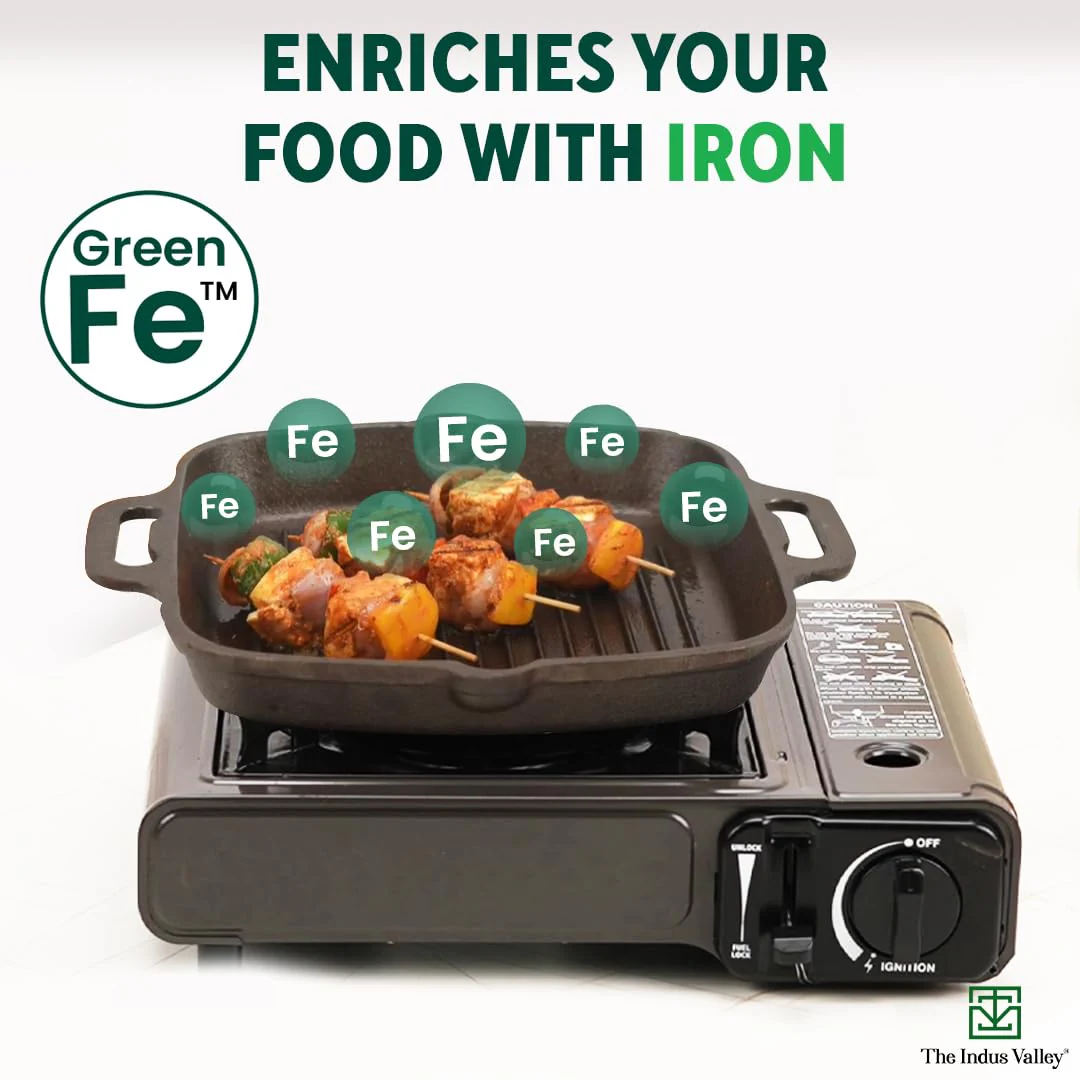 Pre-Seasoned Black Cast Iron Grill Pan With Double Handle - Medium, 26.7 Cm, 10.5 Inch, 1.8 Liters, 3.3 Kg | Induction Friendly, 100% Pure & Toxin-Free, No Chemical Coating - Image 5