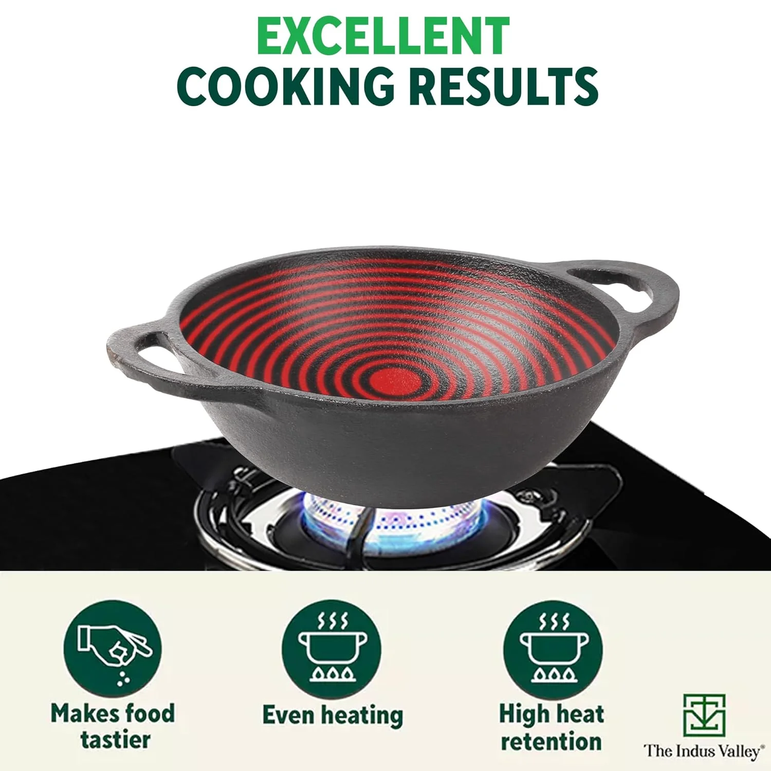 Pre-Seasoned Black Cast Iron Kadai With Curve Handle - Medium, 25.2cm, 10 Inch, 2.2 Liters, 2.3 Kg | Gas Compatible, Naturally Nonstick, 100% Pure & Toxin-Free - Image 5