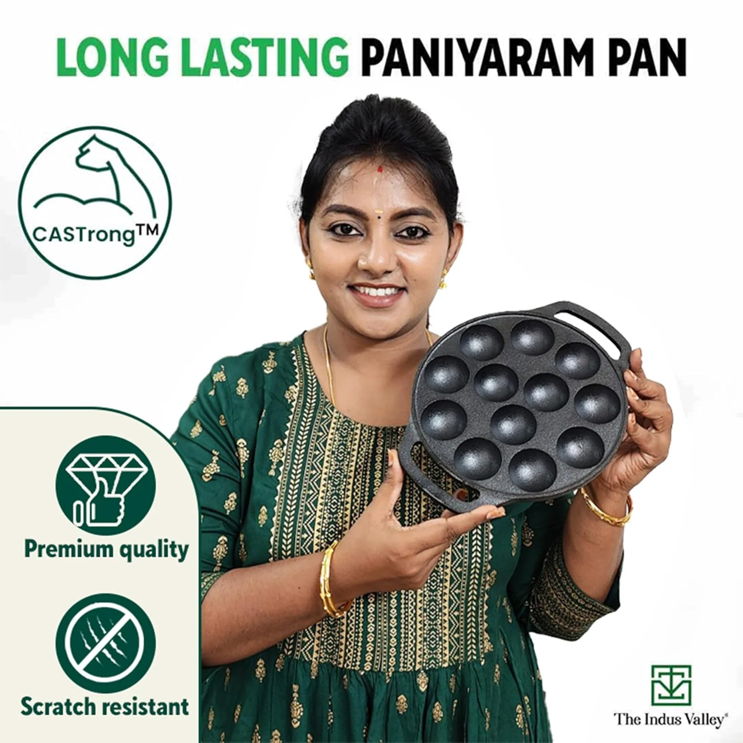 Pre-Seasoned Black Cast Iron Paniyaram Pan With Loop Handle - 12 Pits, 8.3 Inch, 21 Cm, 2.8 Kg | Nonstick Appe Or Paddu Pan, 100% Pure & Toxin-Free - Image 8