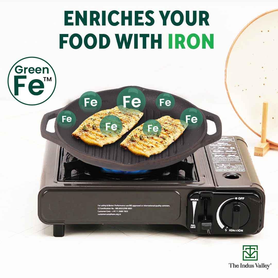 Pre-Seasoned Black Cast Iron Round Grill Pan With Double Handle - Medium, 26.7 Cm, 10.5 Inch, 0.6 Liters, 2.1 Kg | Induction Friendly, 100% Pure & Toxin-Free, No Chemical Coating - Image 5
