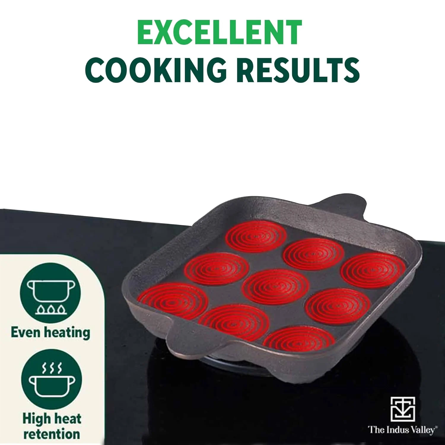 Pre-Seasoned Black Cast Iron Square Paniyaram Pan - 9 Pits, 24cm, 9.4 Inch, 1.3 Kg | Induction Friendly - Naturally Nonstick Appe Or Paddu Pan, 100% Pure & Toxin-Free, No Chemical Coating - Image 6