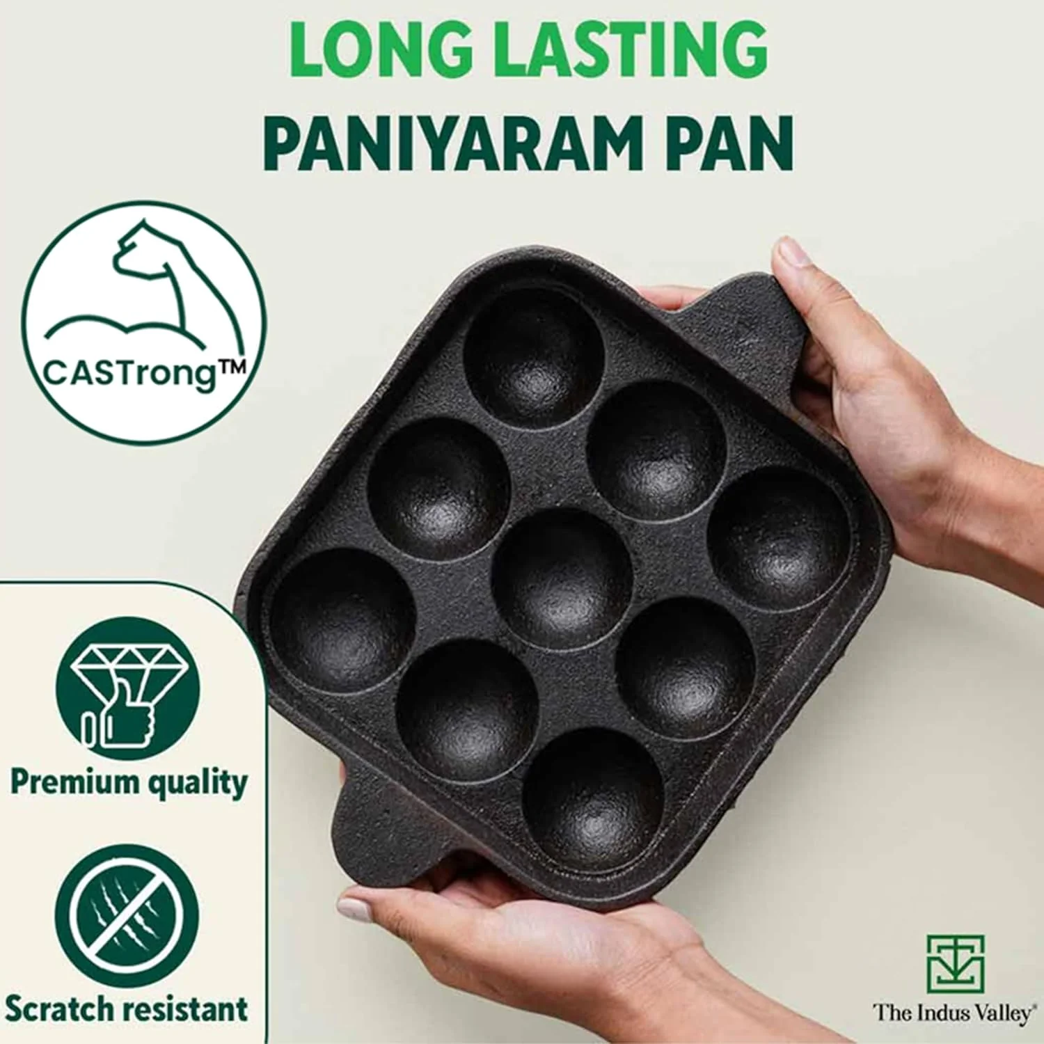 Pre-Seasoned Black Cast Iron Square Paniyaram Pan - 9 Pits, 24cm, 9.4 Inch, 1.3 Kg | Induction Friendly - Naturally Nonstick Appe Or Paddu Pan, 100% Pure & Toxin-Free, No Chemical Coating - Image 8
