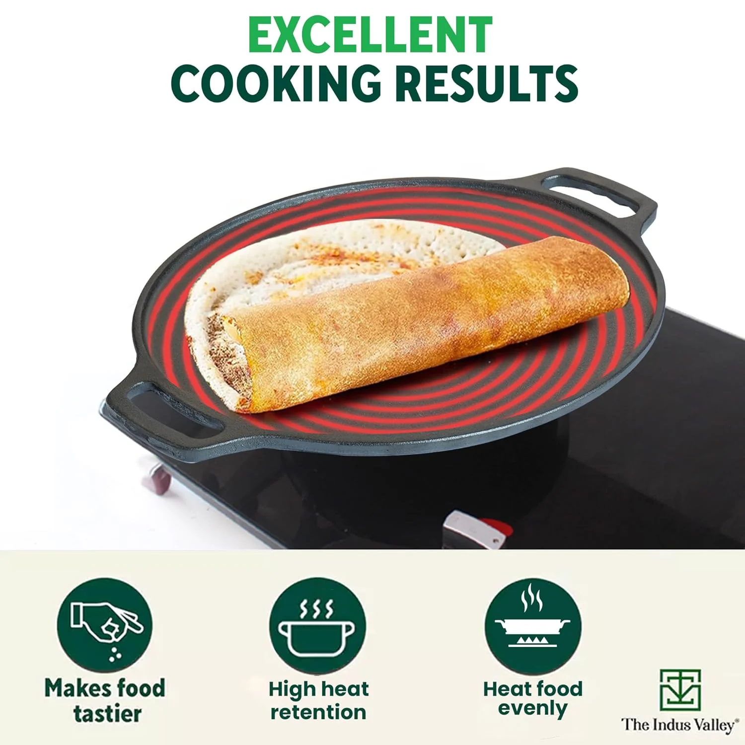Pre-Seasoned Black Cast Iron Tawa For Dosa, Chapathi - 30.2cm, 11.8 Inch, 2.4 Kg | Induction Friendly, Nonstick, Pre-Seasoned Tawa, 100% Pure & Toxin-Free, No Chemical Coating - Image 6