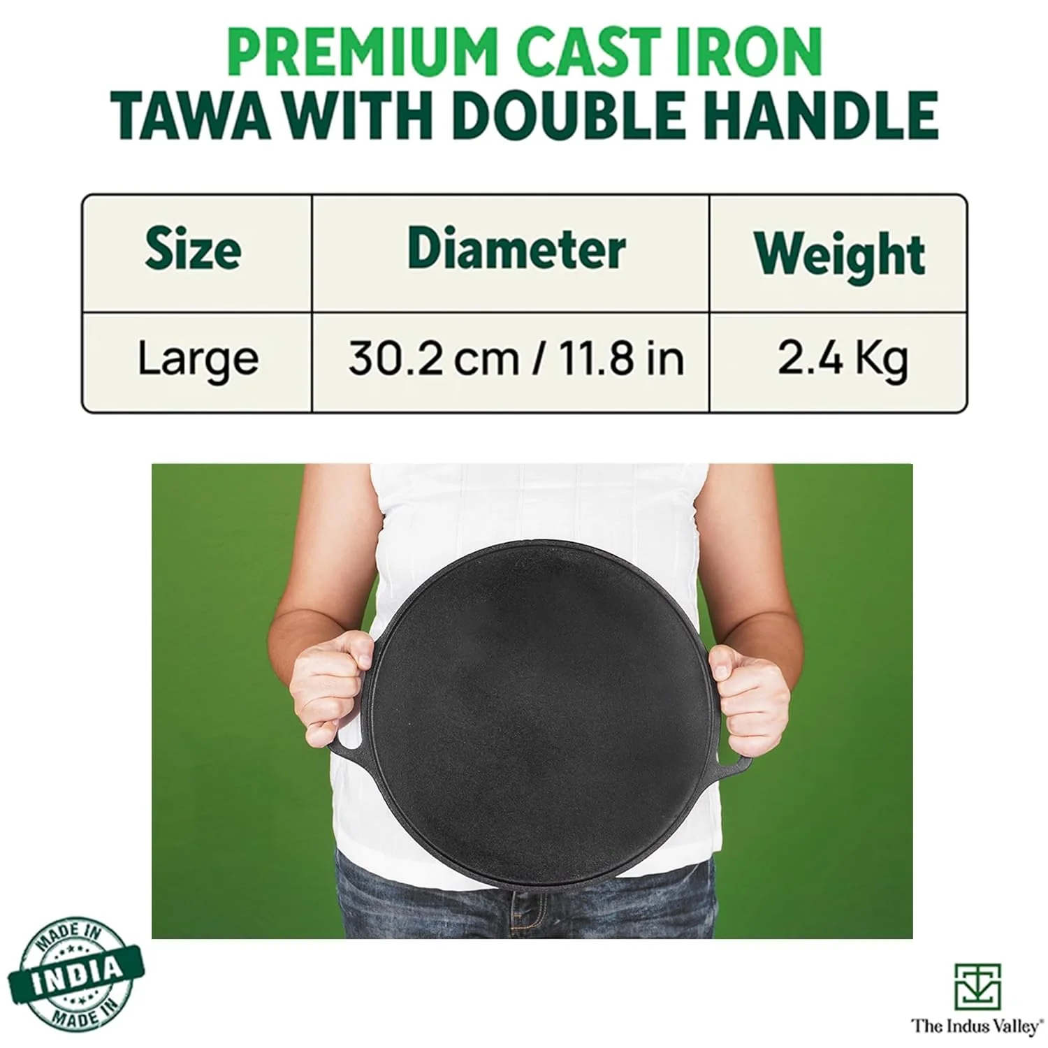 Pre-Seasoned Black Cast Iron Tawa With Free Wooden Spatula For Dosa, Chapathi - 30.2cm, 11.8 Inch, 2.4 Kg | Induction Friendly, Naturally Nonstick, 100% Pure & Toxin-Free, No Chemical Coating - Image 2