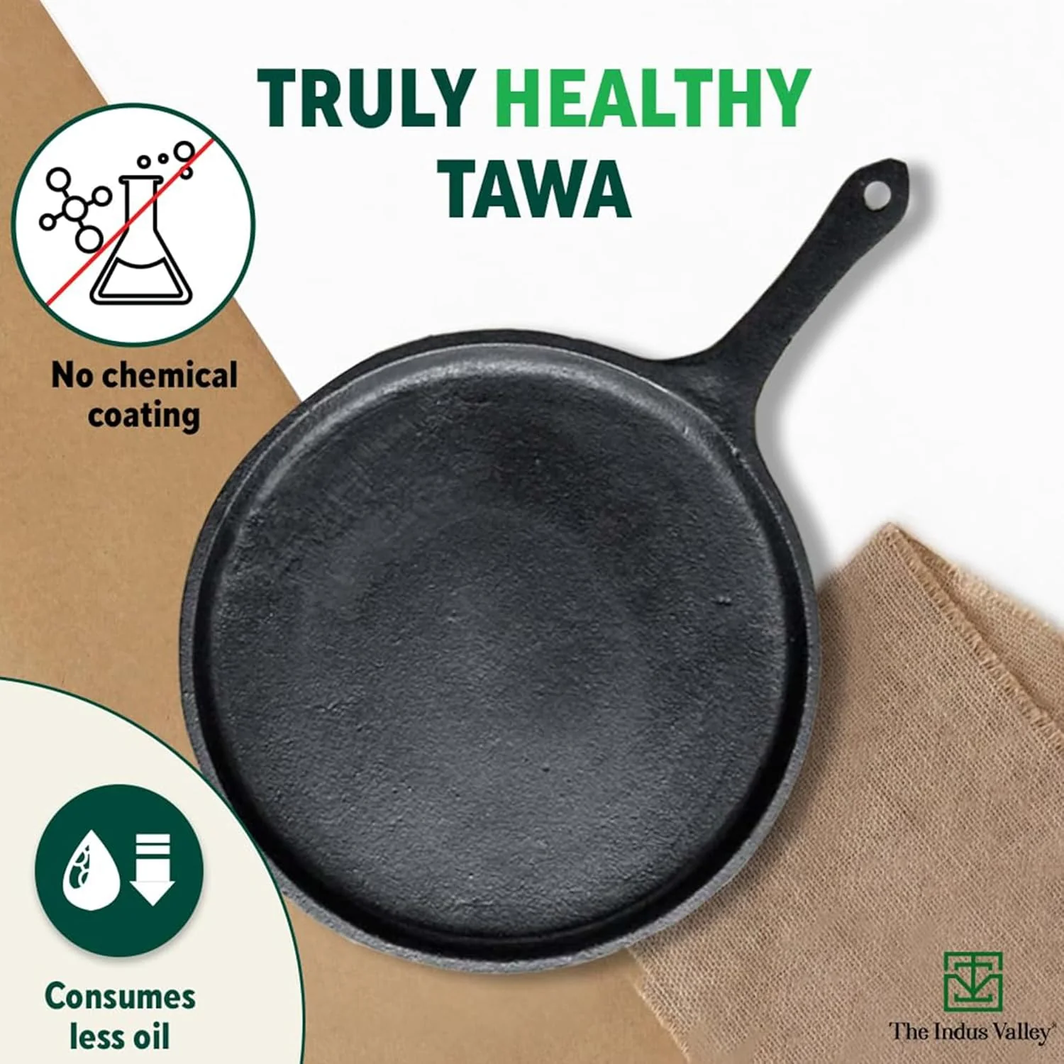Pre-Seasoned Black Cast Iron Tawa With Free Wooden Spatula For Dosa, Chapathi - Small 25.7cm, 10.3 Inch, 2 Kg | Induction Friendly, Naturally Nonstick, 100% Pure & Toxin-Free, No Chemical Coating - Image 3