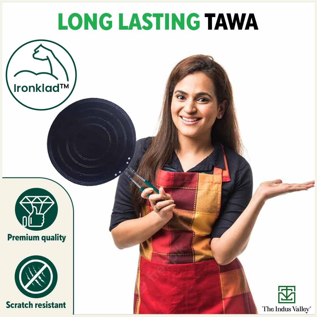 Pre-Seasoned Black Iron Concave Tawa For Dosa, Chapathi With Silicone Grip - 25.5cm, 10 Inch, 0.8 Kg | Gas Compatible, 100% Pure & Toxin-Free, No Chemical Coating - Image 8