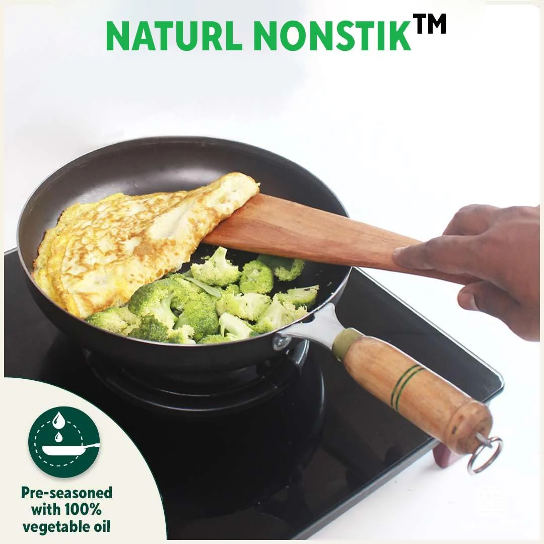 Pre-Seasoned Black Iron Fry Pan With Wooden Handle - Medium, 24.7 Cm, 9.7 Inch, 1.5 Ltr, 0.9 Kg | Induction Friendly, Pre-Seasoned Fry Pan, 100% Pure & Toxin-Free, No Chemical Coating - Image 6