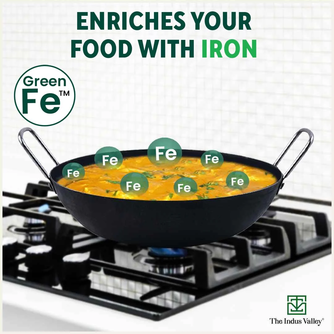 Pre-Seasoned Black Iron Kadai With Strong Handles - Medium, 25 Cm, 9.6 Inch, 2 Liters, 0.95 Kg | Induction Friendly, Pre-Seasoned Iron Kadhai, 100% Pure & Toxin-Free, No Chemical Coating - Image 5