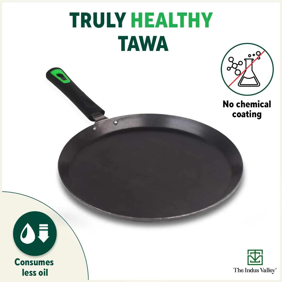 Pre-Seasoned Black Iron Tawa For Dosa, Chapathi With Bakelite Handle - 26cm, 10.2 Inch, 0.9 Kg | Induction Friendly, Pre-Seasoned Tawa, 100% Pure & Toxin-Free, No Chemical Coating - Image 2