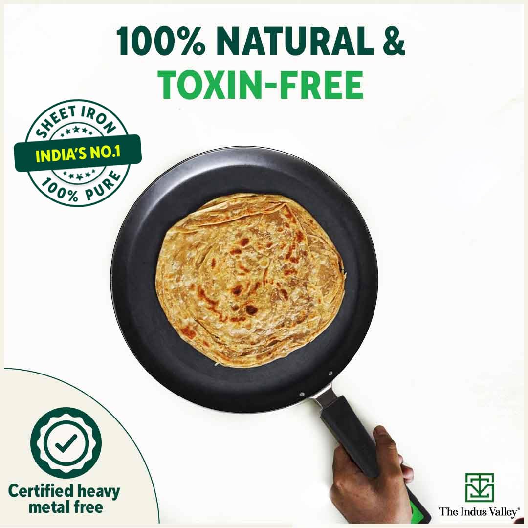 Pre-Seasoned Black Iron Tawa For Dosa, Chapathi With Bakelite Handle - 26cm, 10.2 Inch, 0.9 Kg | Induction Friendly, Pre-Seasoned Tawa, 100% Pure & Toxin-Free, No Chemical Coating - Image 4