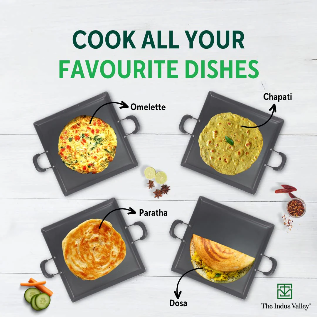 Pre-Seasoned Black Square Iron Tawa For Dosa, Chapathi With Bakelite Handle - 29.5 Cm, 11.6 Inch, 1.9 Kg | Induction Friendly, Pre-Seasoned Tawa, 100% Pure & Toxin-Free, No Chemical Coating - Image 6