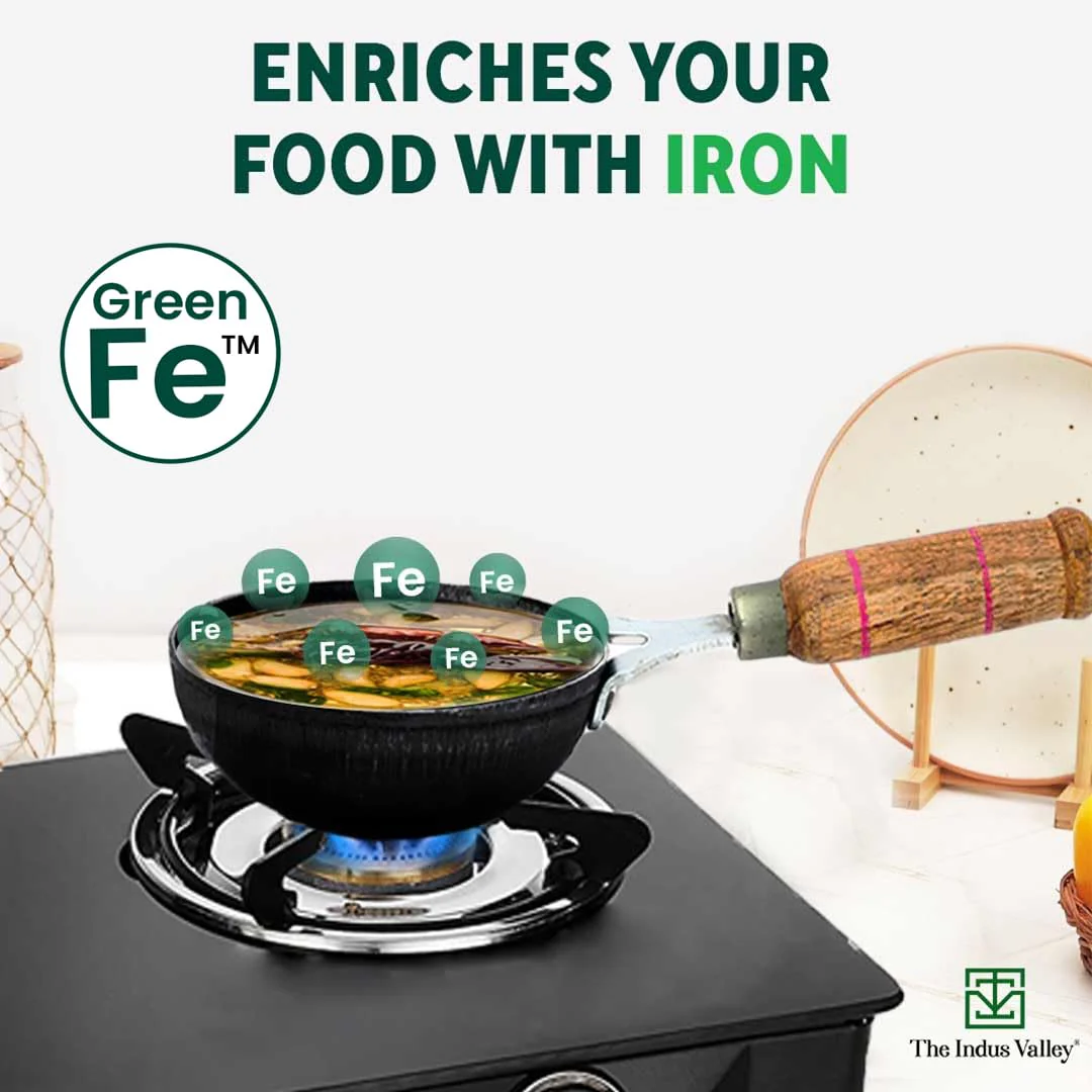 Pre-Seasoned Iron Tadka Pan With Wooden Handle - Very Small 12.7cm, 5 Inch, 0.3 Liter, 0.4 Kg | Gas Compatible - 100% Pure & Toxin-Free, No Chemical Coating - Image 6