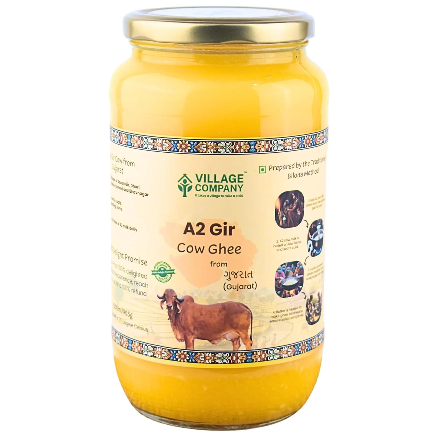Premium A2 Cow Desi Ghee By Village Company | Rich In Nutrients Calcium & Iron Pure Healthy Desi Cow Ghee For Hair | (1 Litr) 33.8 Ounce | Jar Pack