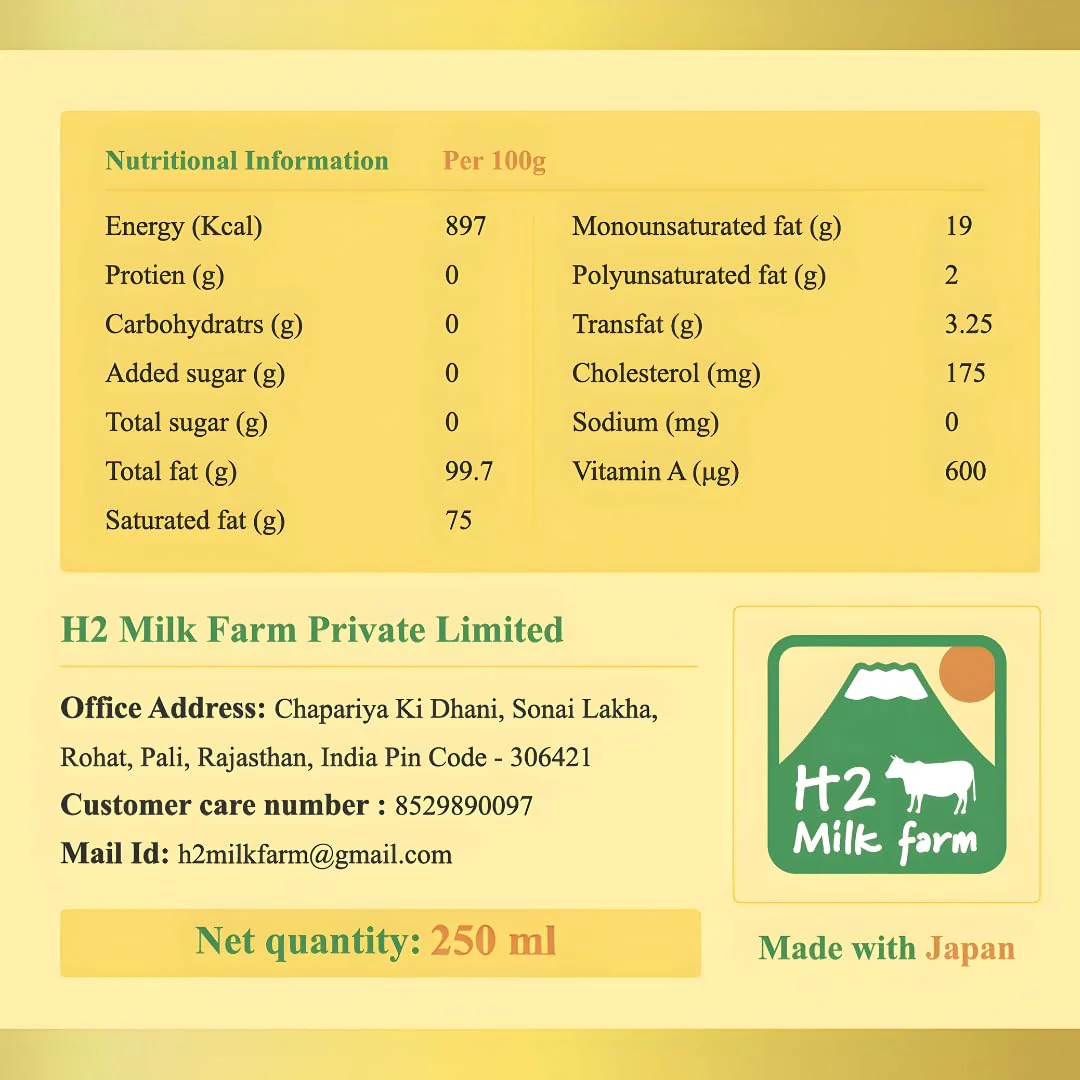 Premium A2 Cow Ghee By H2 Milk Farm | Highly & Nutritious Traditional Bilona Method Cow Ghee Ideal For Your Favorite Dishes | (250ml) 8.4 Ounce | Jar Pack - Image 4