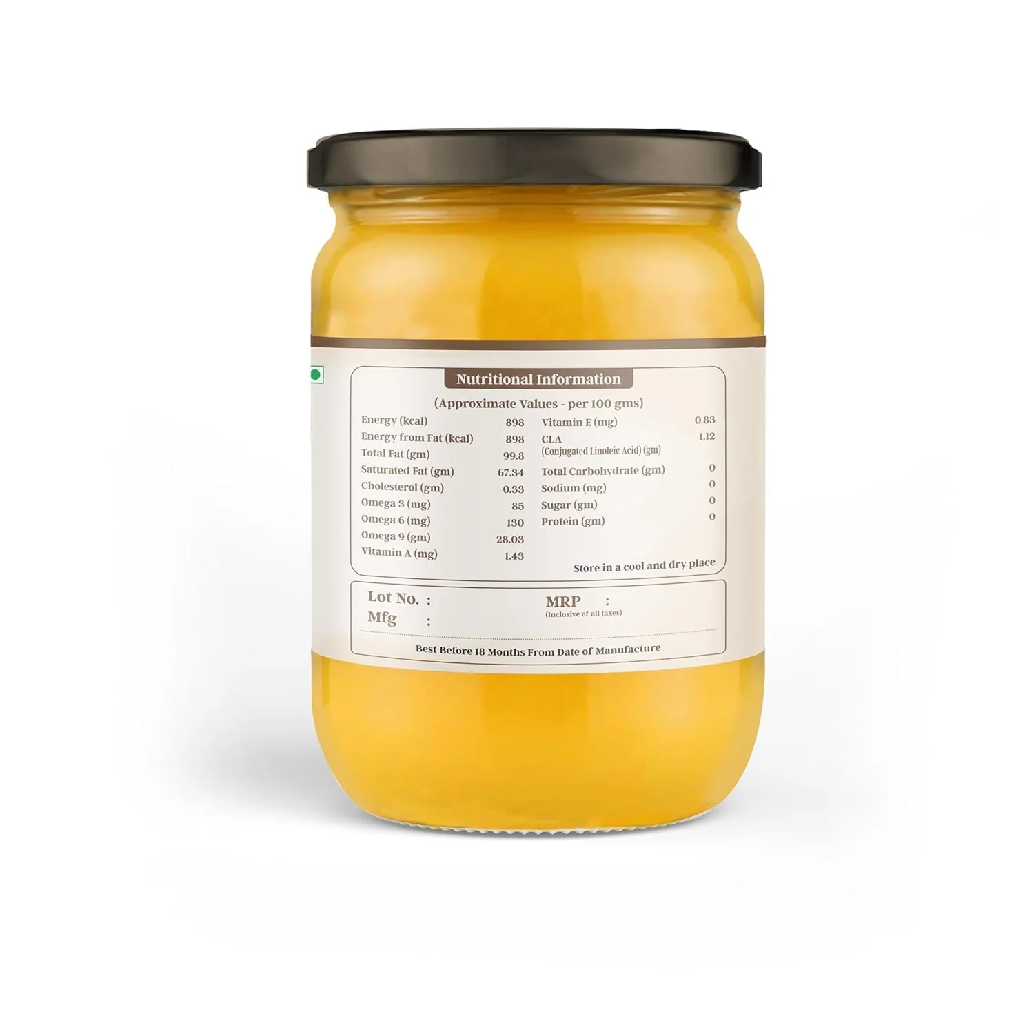 Premium A2 Desi Cow Ghee By Arvachin | Bilona Method Grassfed Cultured Traditional Desi Ghee For Baking | (1 Litre) 33.8 Ounce | Jar Pack