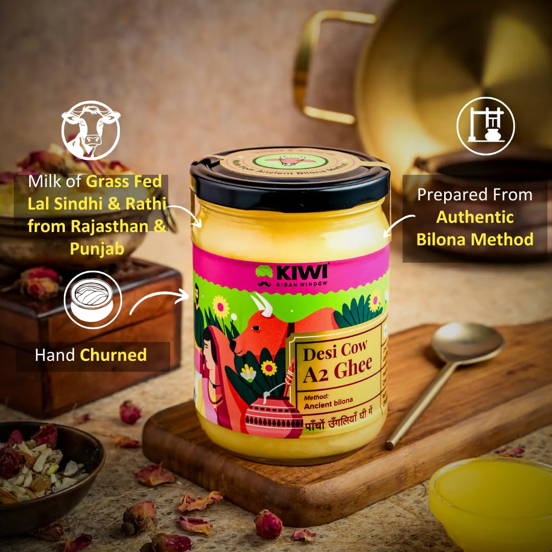 Premium A2 Desi Cow Ghee By Kiwi Kisan Window | Authentic Bilona Method Cow Desi Ghee Good For Boost Immunity | (500ml) 16.9 Ounce | Jar Pack - Image 3