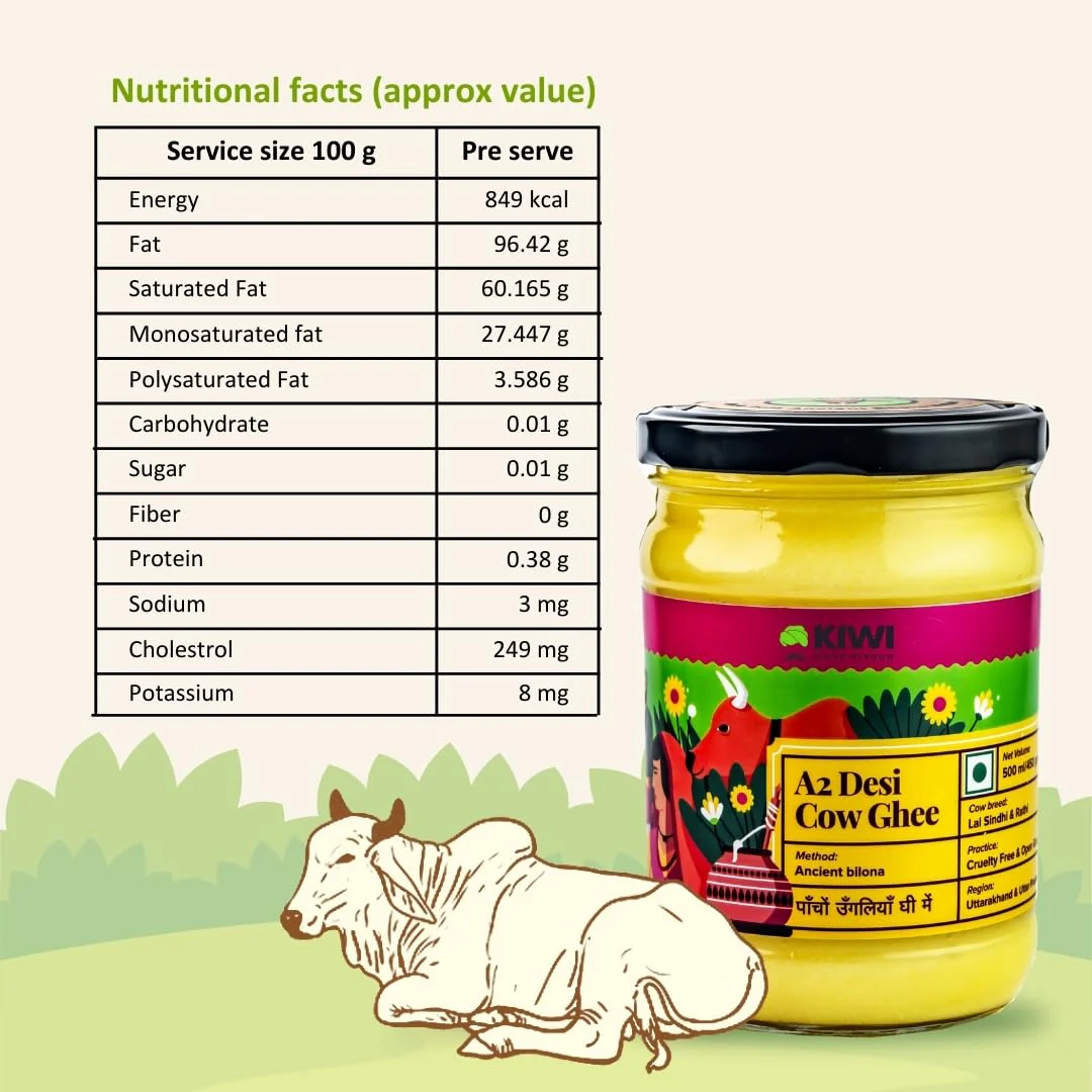 Premium A2 Desi Cow Ghee By Kiwi Kisan Window | Authentic Bilona Method Cow Desi Ghee Good For Boost Immunity | (500ml) 16.9 Ounce | Jar Pack - Image 4