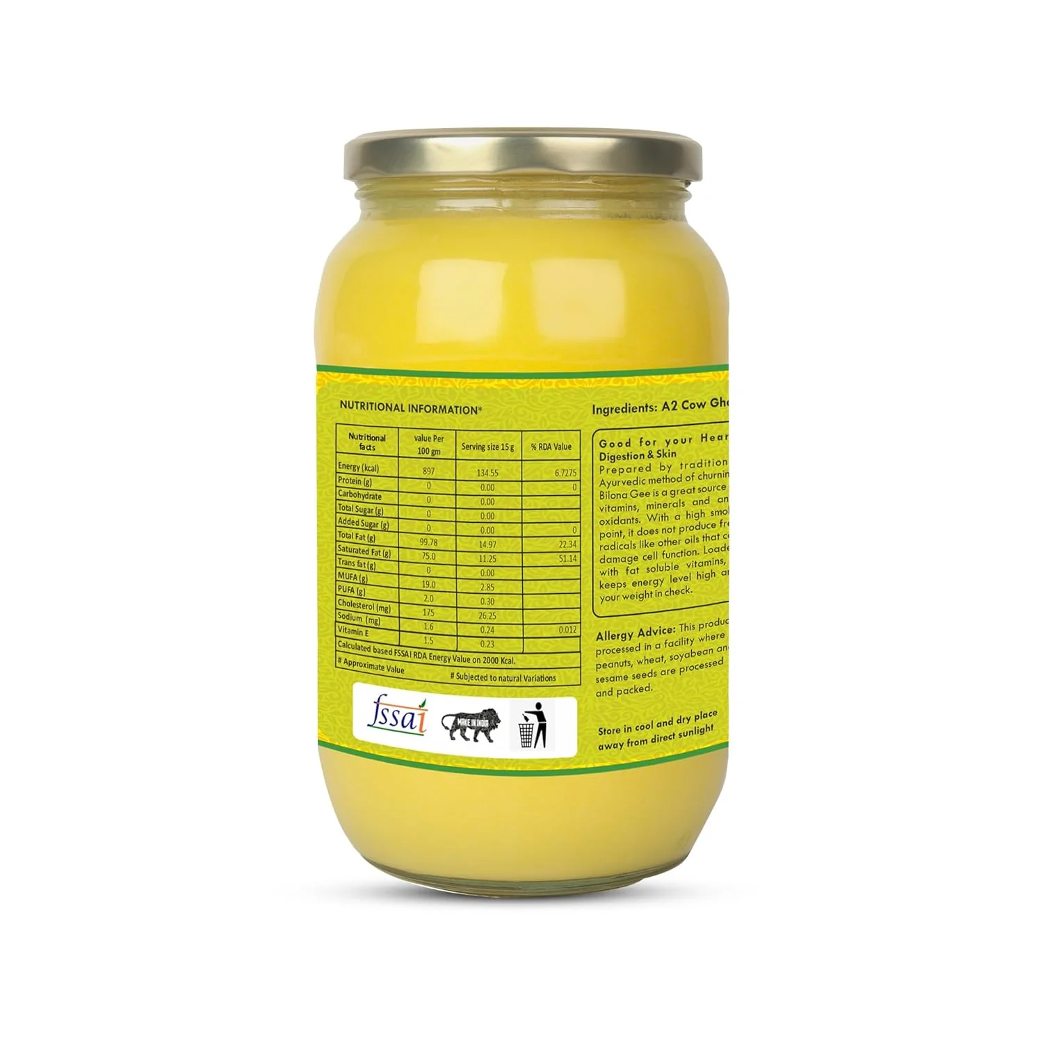 Premium A2 Desi Cow Ghee By Pranajay | Highly Nutritious & Healthy Vedic Bilona Method Desi Ghee Good For Protact Eyesight | (250ml) 8.4 Ounce | Jar Pack - Image 2