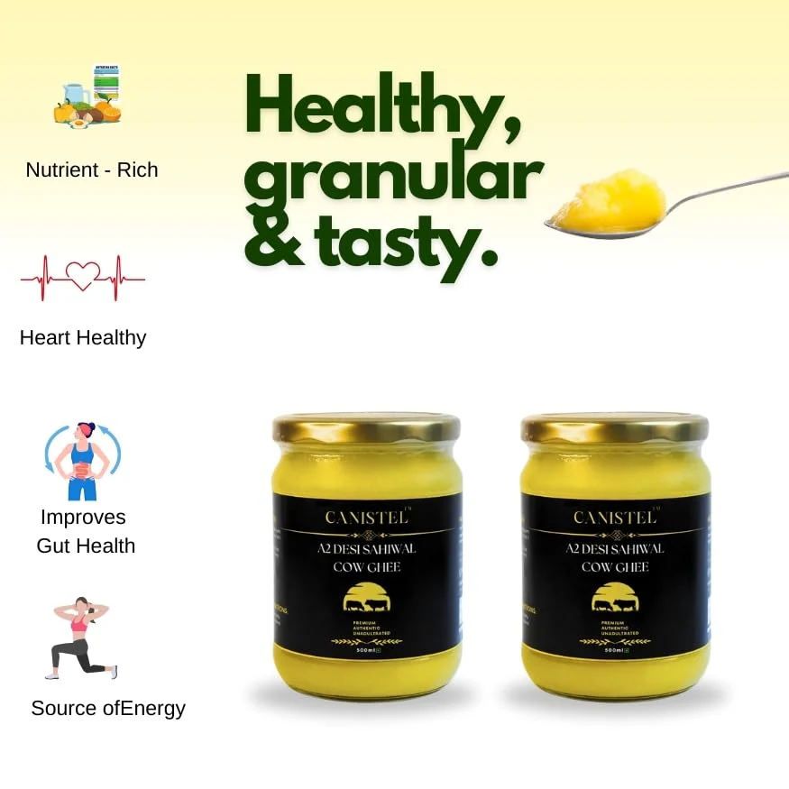 Premium A2 Desi Sahiwal Cow Ghee By Canistel | Traditionally Hand Churned With Bilona Method Healthy Pure Desi Ghee For Body Joint Pain | (500ml) 16.9 Ounce | Glass Jar - Image 3