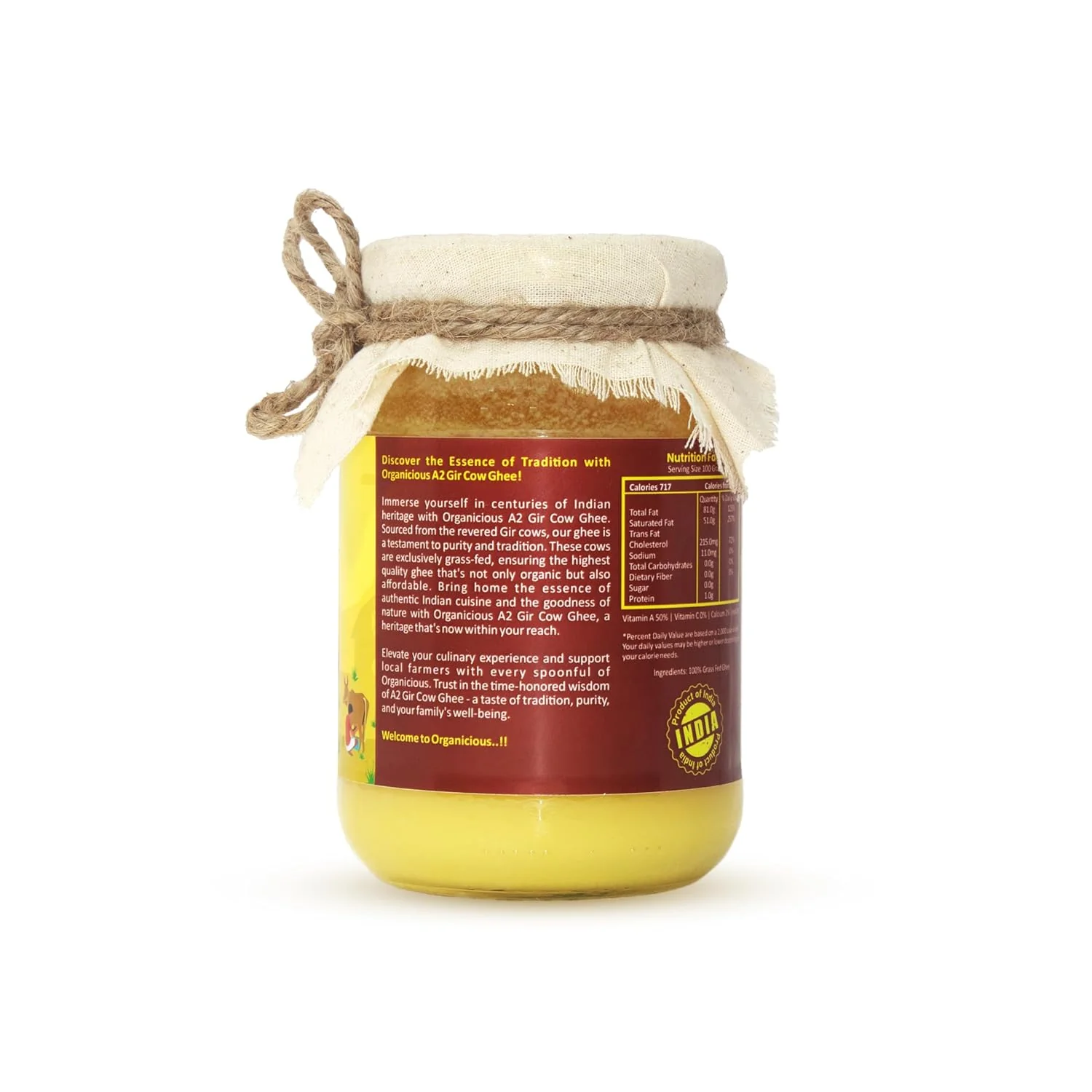 Premium A2 Gir Cow Desi Ghee By Organicious | Healthy Desi Ghee For Easy To Digest Strengthens Body | (500ml) 16.9 Ounce | Jar Pack - Image 2
